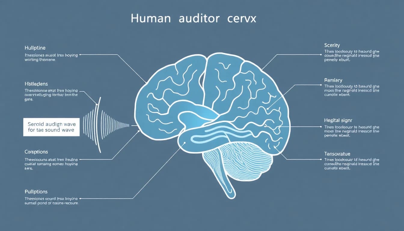 Auditory cortex neural pathway: sound waves enter the ear and travel to the brain