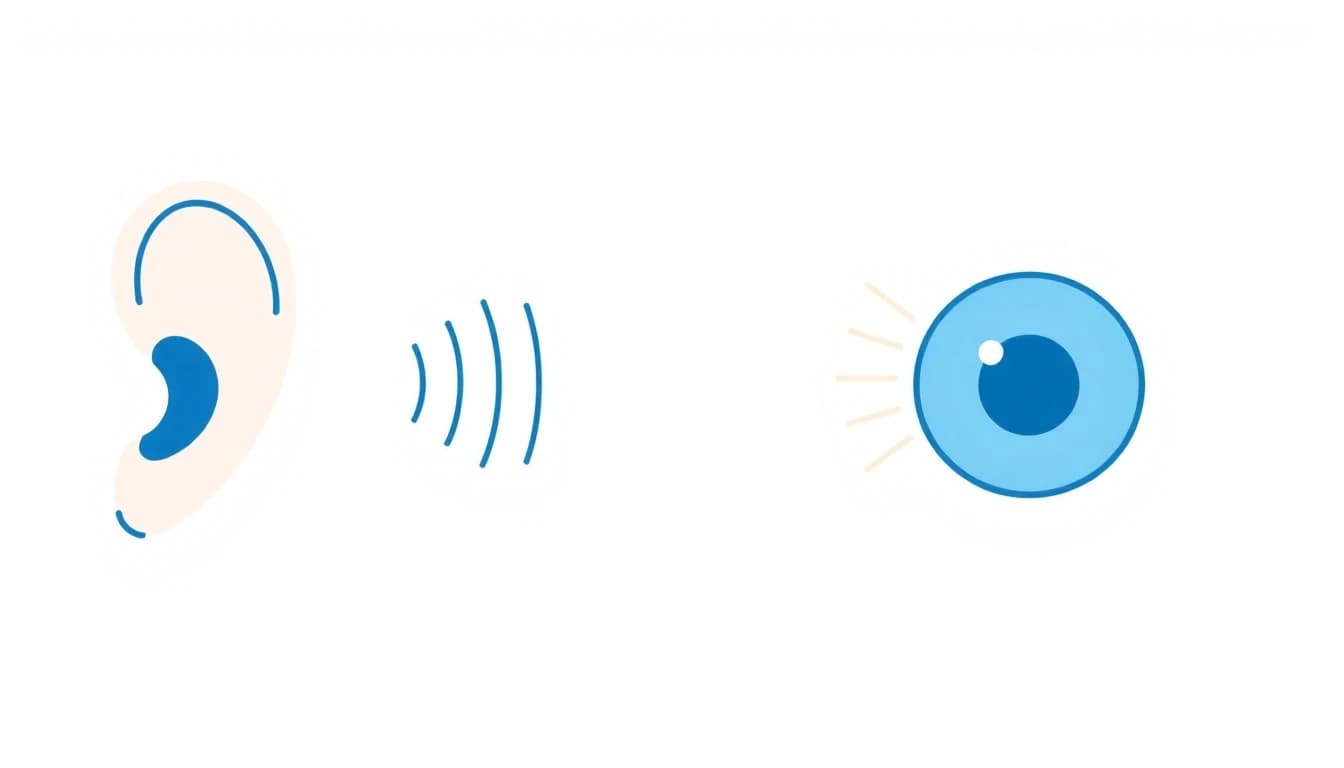 Audio vs visual reaction time comparison: ear processes sound in 8-10ms while eye takes 20-40ms