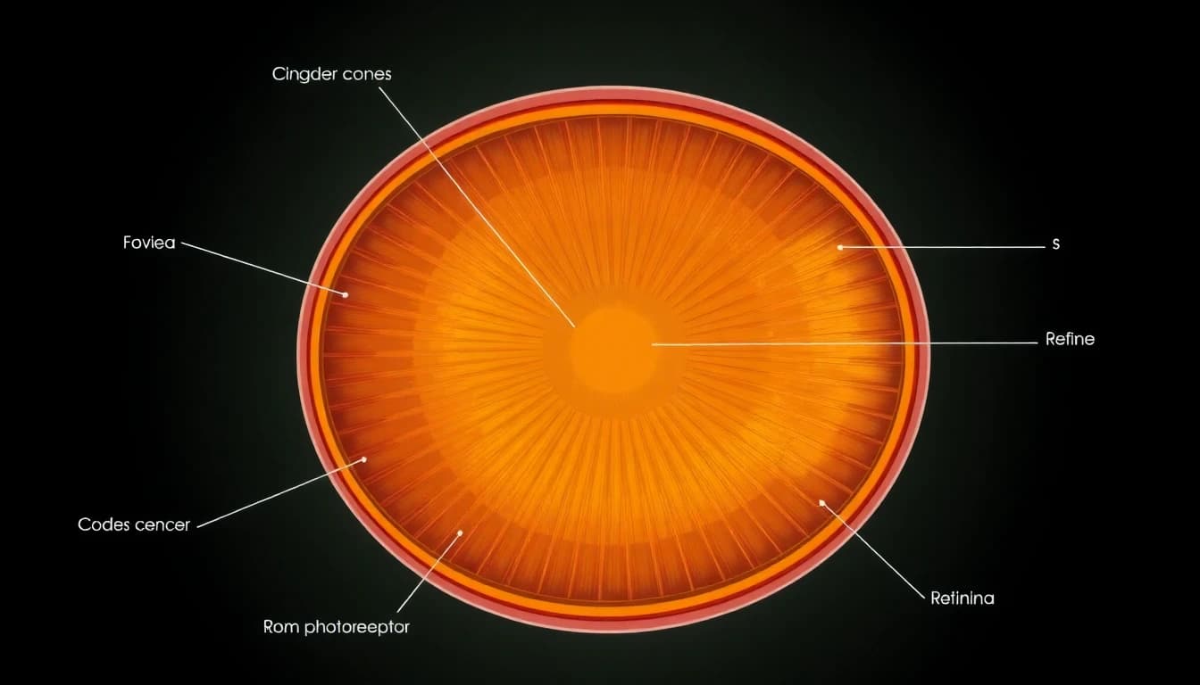 Eye anatomy showing fovea cones and peripheral rods photoreceptor distribution