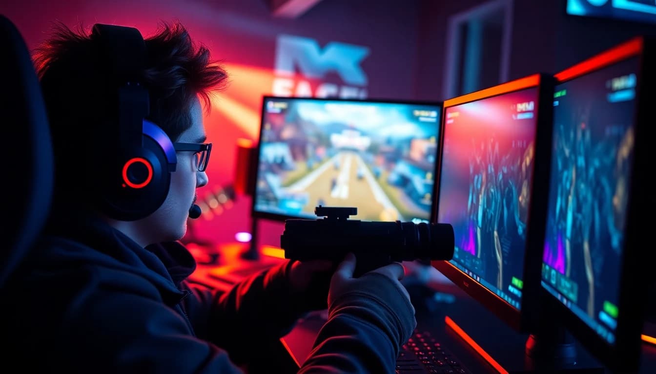 Esports FPS gamer using peripheral vision to monitor screen edges during competitive match