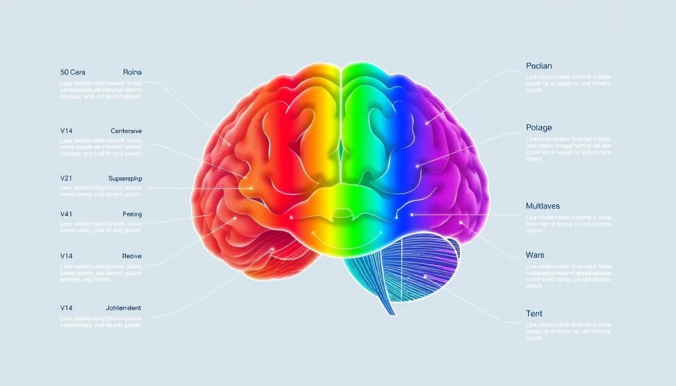 Visual cortex color processing pathway showing V1 to V4 brain regions