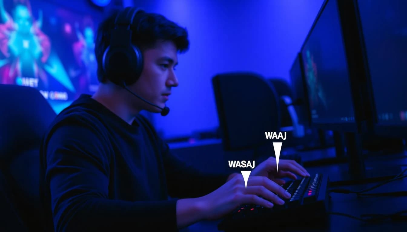 Esports player using keyboard during competitive gaming session